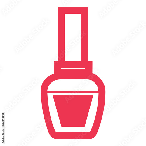 is a simple, stylized icon of a nail polish bottle. It is depicted in a solid red color. The design includes a rectangular cap on top and a rounded bottle at the bottom