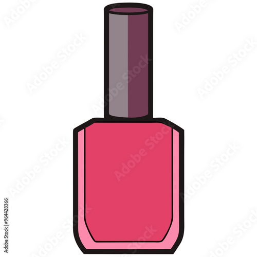 a simple illustration of a bottle of nail polish. The bottle is rectangular with slightly rounded edges and is filled with a bright pink color. The cap of the bottle is a dark gray or black color 