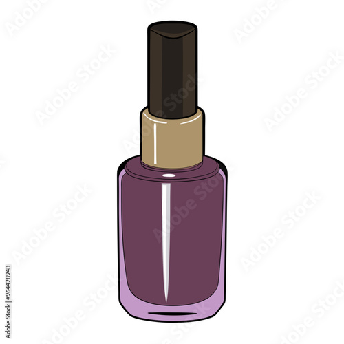 a simple illustration of a bottle of nail polish. The bottle is cylindrical with a rounded base and is filled with a purple-colored polish. It has a black cap