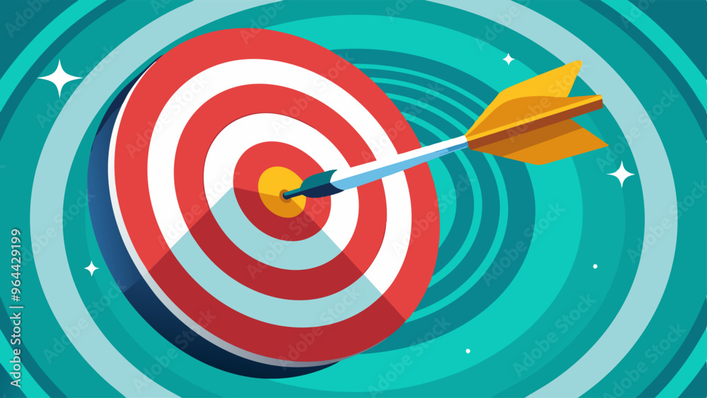 Dart is hitting on center target dart board. Concept of success, goals business. Vector illustration Dart is hitting on center target dart board. Concept of success, goals business. Vector illustration