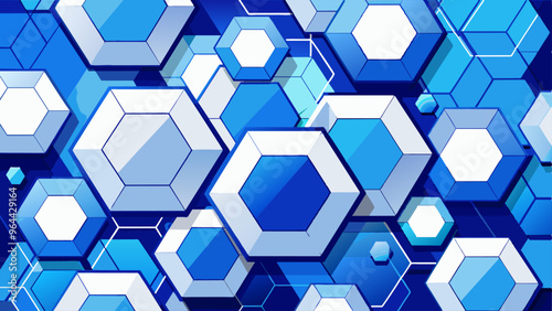 Abstract blue and white hexagons background