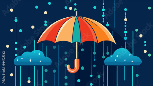 Umbrella and rain binary code. Data protection and security and privacy concept
