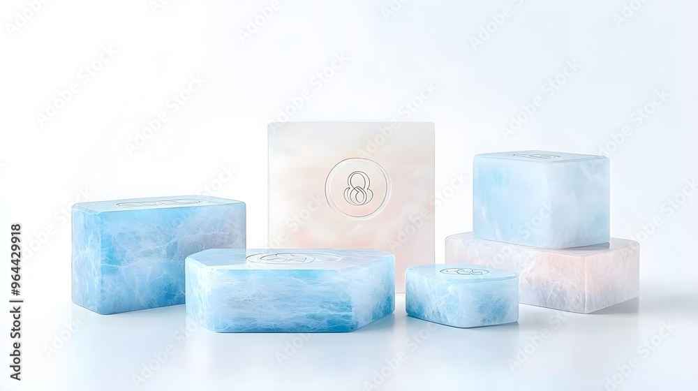 Blue Ice Cubes Product Display - Minimalist Background Blue Ice Cubes Product Display - Minimalist Background