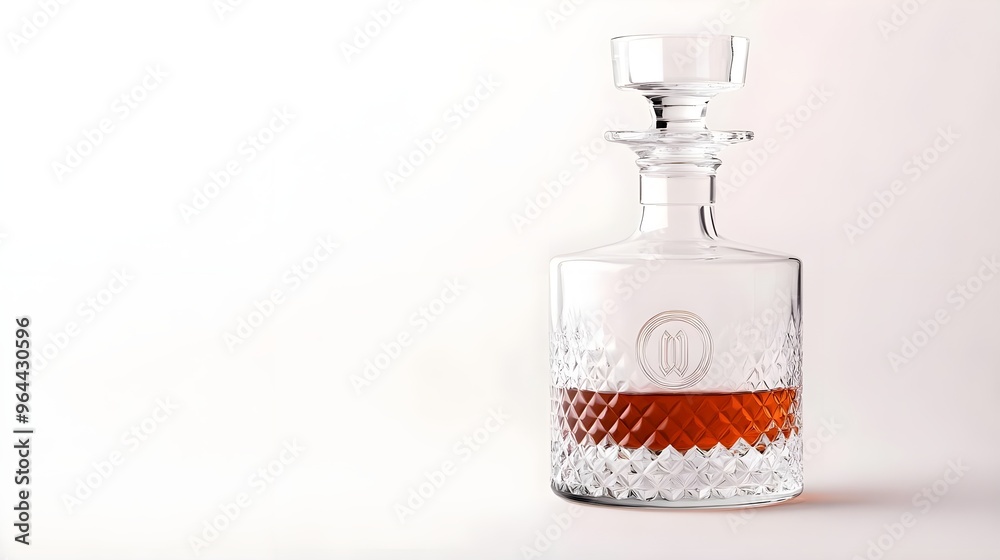 Crystal Decanter with Amber Liquid on White Background Crystal Decanter with Amber Liquid on White Background