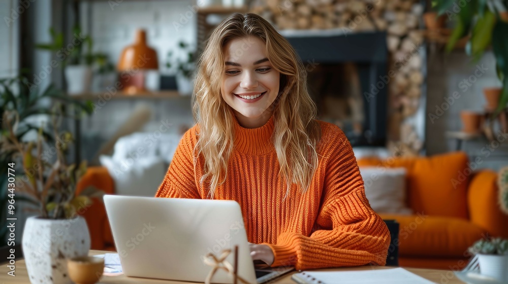 Caucasian Businesswoman Working on Laptop in Modern Office Caucasian Businesswoman Working on Laptop in Modern Office