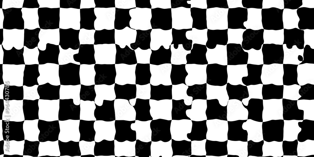 Fototapeta premium Abstract modern minimal black and white monochrome geometry deformed checker pattern texture background