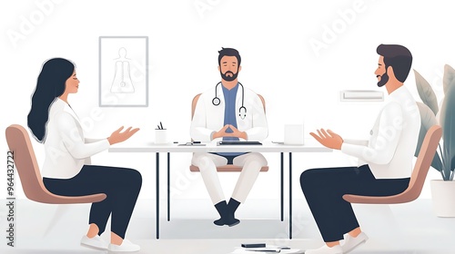 Doctor and patient sitting at table. Vector illustration in cartoon style. photo