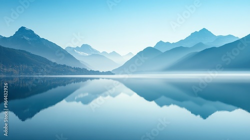 Mountain Range Reflected in a Still Lake at Dawn