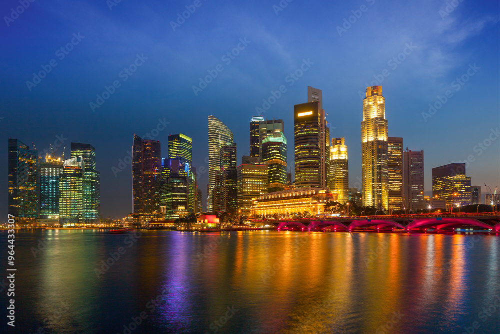 Singapore skyline and Marina Bay in evening Singapore skyline and Marina Bay in evening