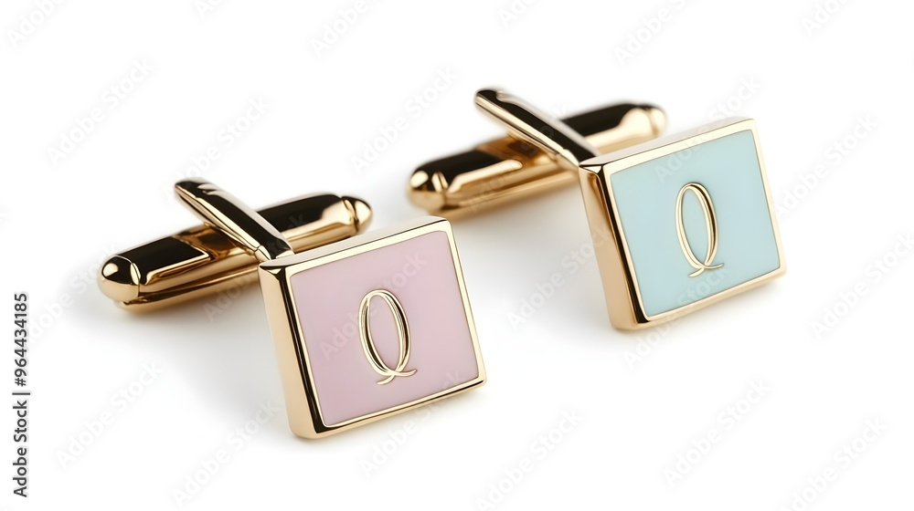Gold Cufflinks with Pink and Blue Initial Q Gold Cufflinks with Pink and Blue Initial Q