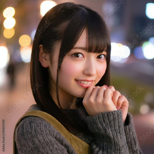 Cute Japanese woman in her 20s, shy smile