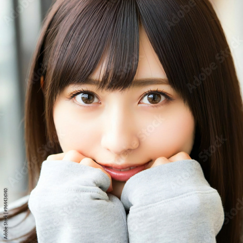 Cute Japanese woman in her 20s, shy smile