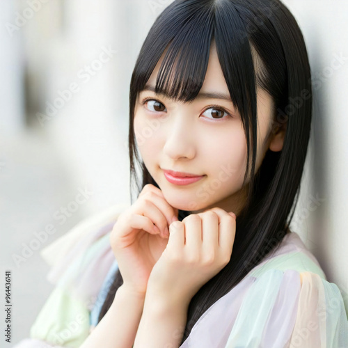 Cute Japanese woman in her 20s, shy smile