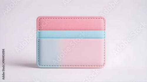 Pink and Blue Leather Card Holder on White Background