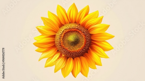 Icon of a sunflower with detailed petals and a vibrant center, set against a minimalist background. photo