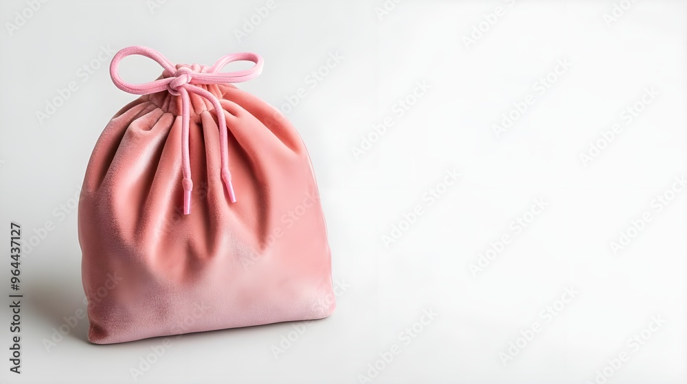 Pink Velvet Drawstring Bag on White Background Pink Velvet Drawstring Bag on White Background