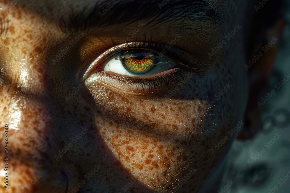 Close-up of eye with freckles and shadows Close-up of eye with freckles and shadows