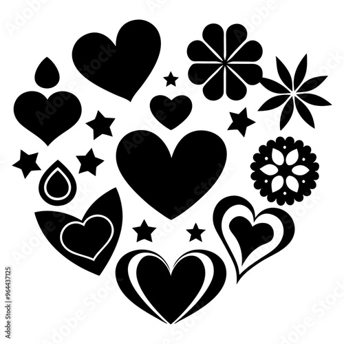 Different love shape black silhouette vector illustration design