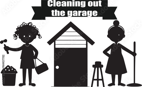 Cleaning out the Garge Minimalist Black Silhouette Vector Collection