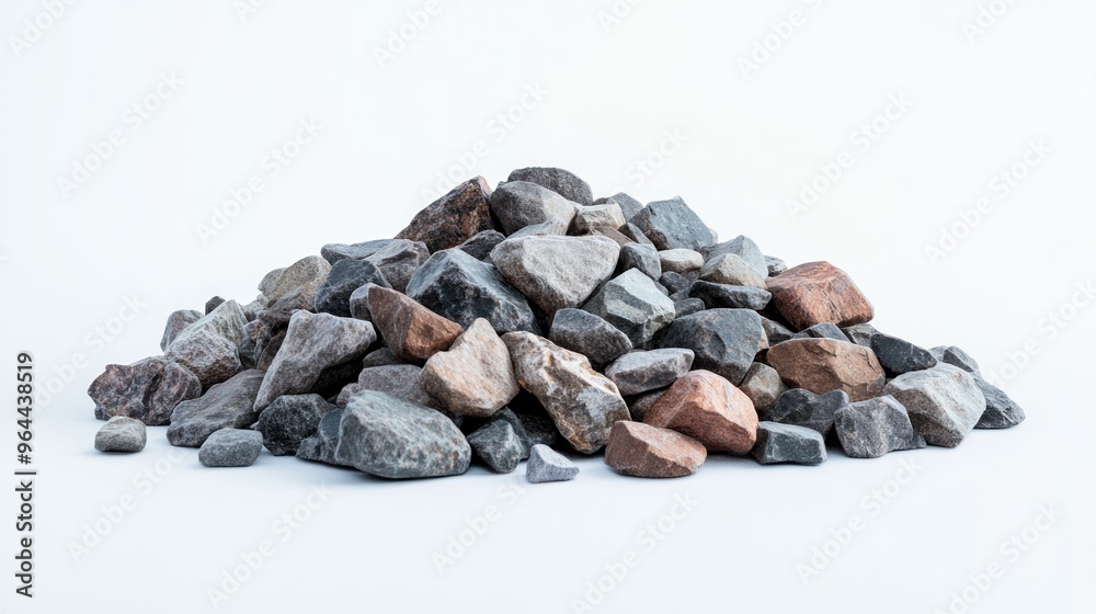 Pile of Gravel and Various Stones in a Natural Earthy Arrangement on White Surface. Pile of Gravel and Various Stones in a Natural Earthy Arrangement on White Surface.