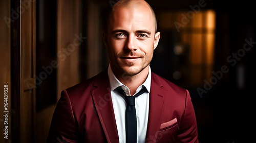 A man in a red suit with a white shirt and tie, portrait of a man, portrait of a businessman