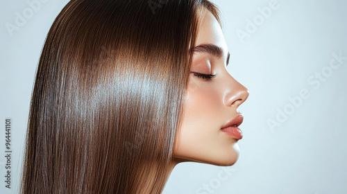 A woman with long hair is sitting with her head tilted back