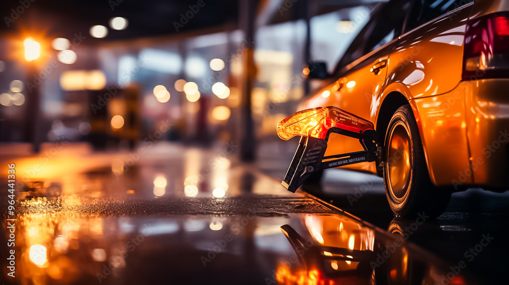 A yellow car with the license plate number 2 on it, car in the night, cars in the night, traffic, traffic in the city A yellow car with the license plate number 2 on it, car in the night, cars in the night, traffic, traffic in the city