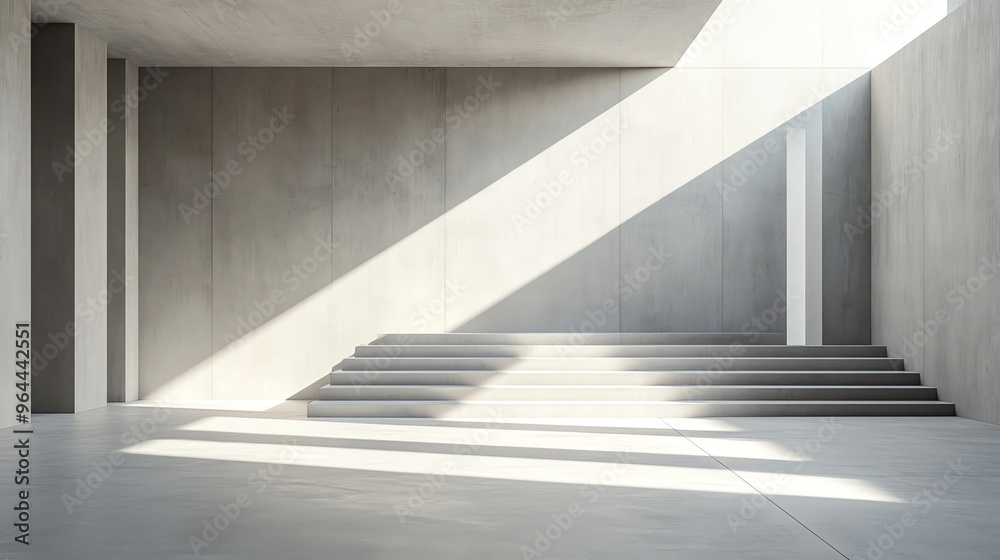 Minimalist Concrete Interior With Steps And Sunlight. Minimalist Concrete Interior With Steps And Sunlight.