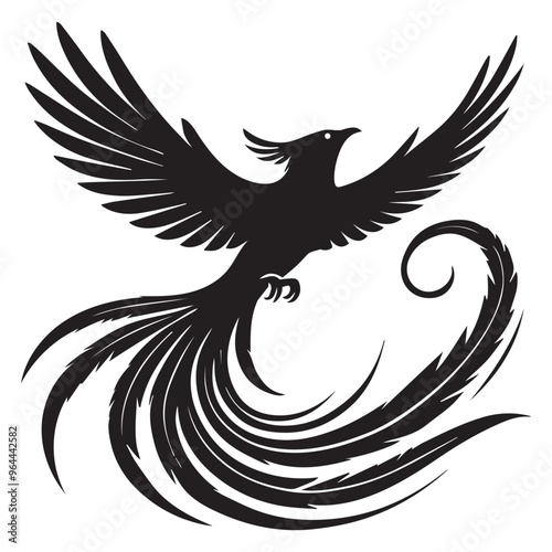Resplendent quetzal Silhouette - Resplendent Quetzal hovering Vector Illustration in black and white 