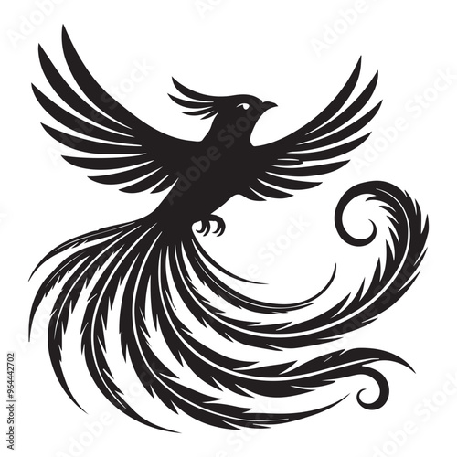 Resplendent quetzal Silhouette - Resplendent Quetzal flying Vector Illustration in black and white 