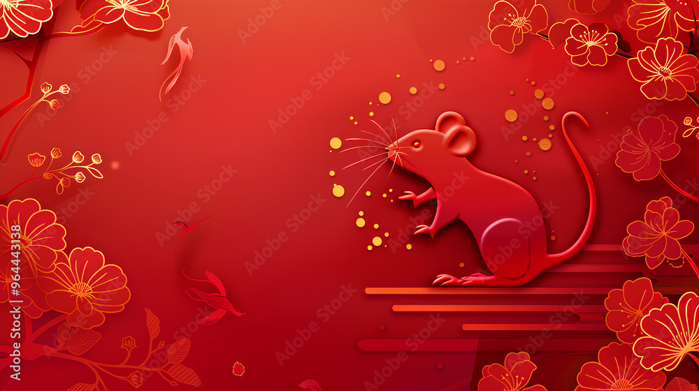 Chinese zodiac year of the rat with a dominant red background Chinese zodiac year of the rat with a dominant red background