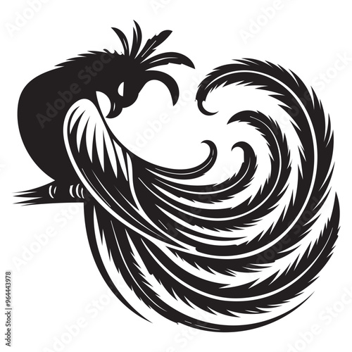 Bird Clipart - Resplendent quetzal Silhouette - Resplendent Quetzal Bird Vector Illustration in black and white 