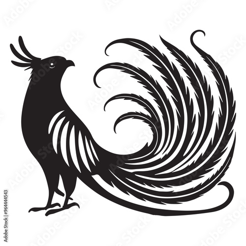 Bird Clipart - Resplendent quetzal Silhouette - Resplendent Quetzal Bird Vector Illustration in black and white 
