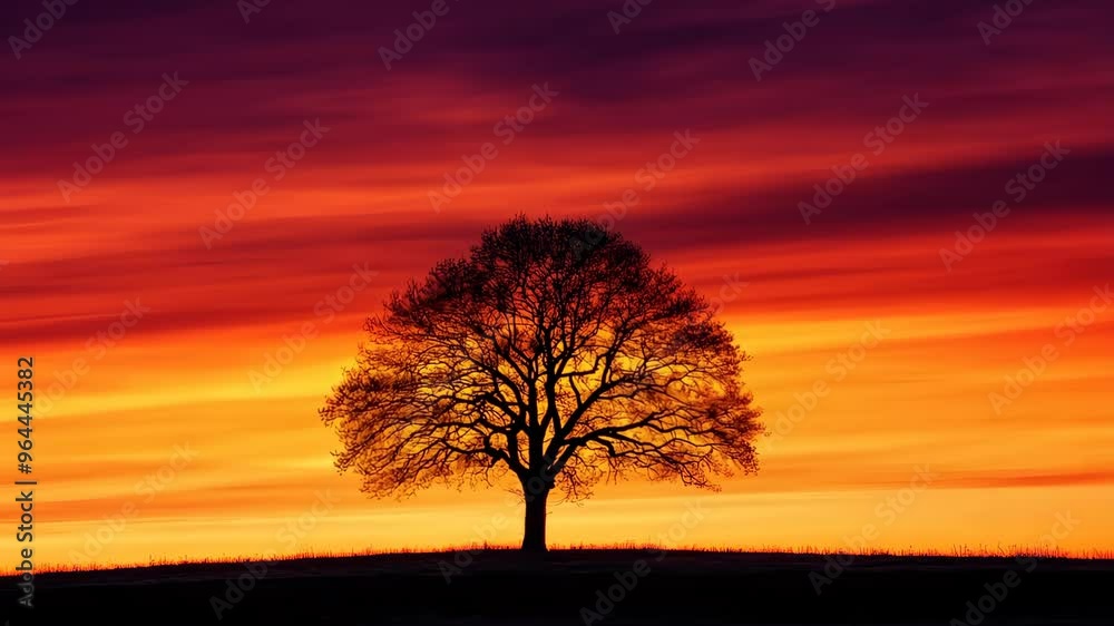 Lonely tree against vivid sunset sky, dramatic Lonely tree against vivid sunset sky, dramatic