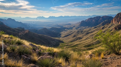 View from Sotol Vista Overlook in Big Bend Park, Texas, overlooking the Chihuahuan Desert and Chisos Mountains into Mexico. photo