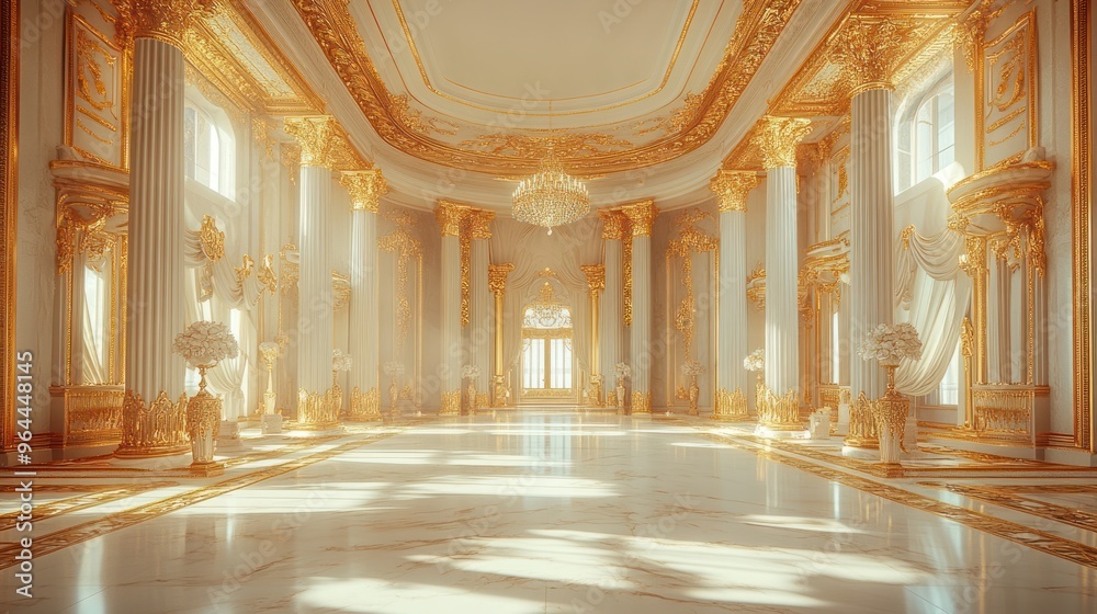 Fototapeta premium Grand Hall with Gilded Columns and Chandelier