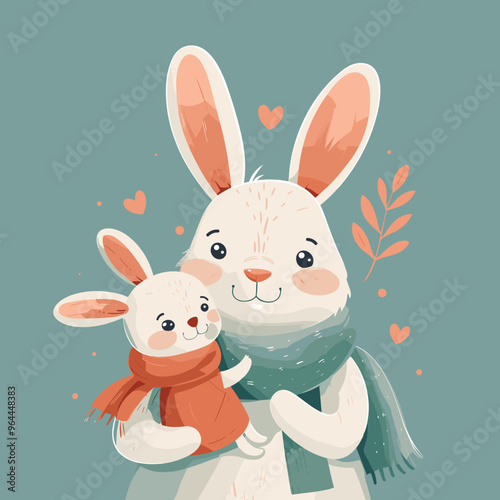 Cute little bunny with his mother. Vector illustration