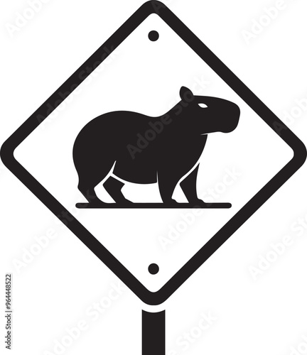 CAPYBARA IN TRAFFIC SIGN FOR GRAPHIC DESIGN AND VECTORS, VECTORIZED IMAGE FOR DIGITAL CONTENT CREATION OF TRAFFIC SIGNS WITH CAPYBARA