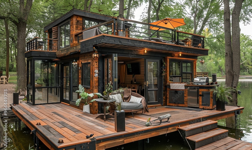 Luxurious tiny house with a rooftop terrace.