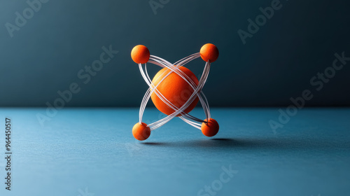 paper cut atom with electrons on color background, science, nuclear physics, atomic model, nucleus, scientific design, school, education, volumetric figure, geometric ornament, abstract wallpaper, art