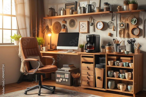 Office with a Coffee Station zoom background 