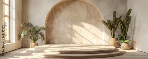 Podium mockup featuring a natural, organic style.