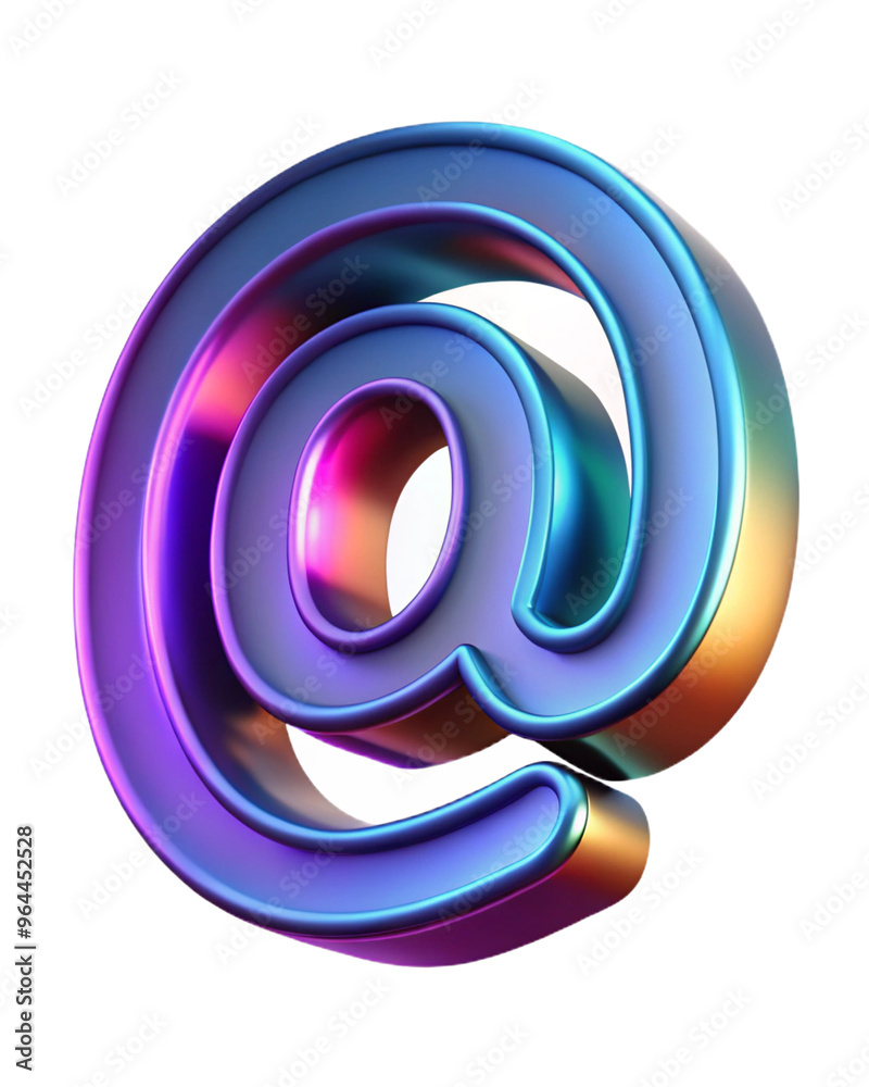 e mail icon, 3D @ symbol with sleek design, perfect for modern digital communication, tech-themed projects, and branding.