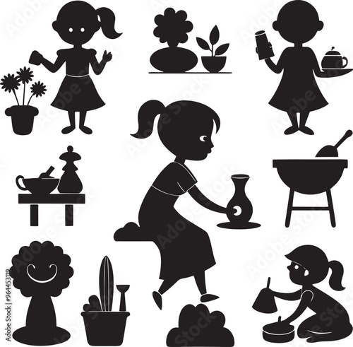 Toddler Child Activities Artistic Silhouette Elements in Black