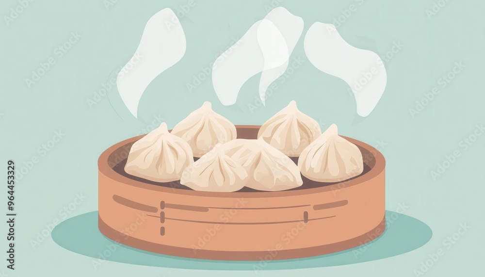Steaming dumplings in a bamboo steamer basket. Steaming dumplings in a bamboo steamer basket.