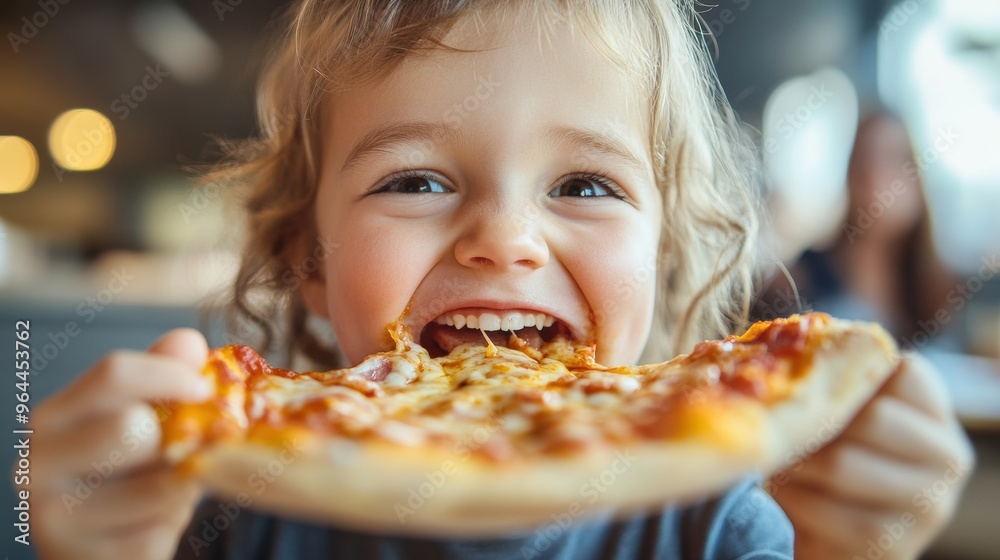 Child Enjoying Pizza with a Bright Smile Child Enjoying Pizza with a Bright Smile