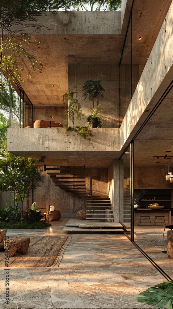 Minimalist urban villa with large, open spaces. Minimalist urban villa with large, open spaces.