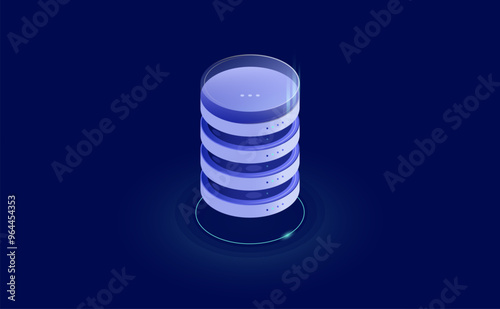 Isometric Icon of Data Center: 3D Vector Illustration of Database and Cloud Data Storage, Server Room, and Information Accumulation