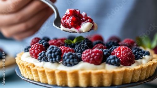 Delicious Berry Tart with Fresh Berries and Cream