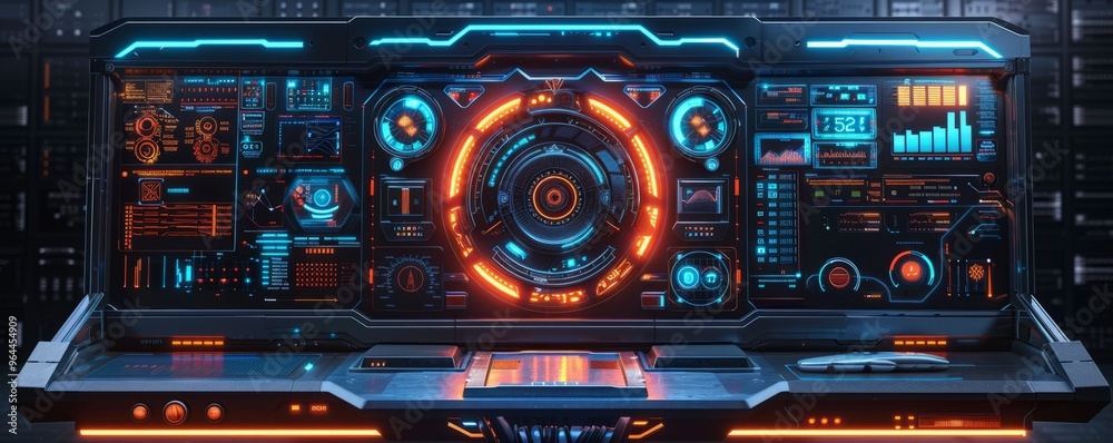 Create a podium mockup with a high-tech interface. Create a podium mockup with a high-tech interface.